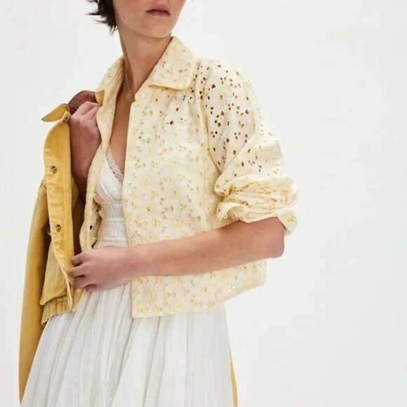 Free People Tops - Free People Dream a Little Dream Eyelet Lace Top Womens M Cottage Butter Yellow
